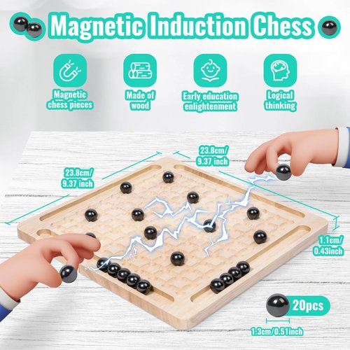 Magnetic Induction Chess Game Set, Commodum 2024 New Table Top Magnet Chess Game, Magnetic Rocks Game Puzzle Toy Family Party Strategy Game for Kids Adults, Magnet Chess Game Board with Stones