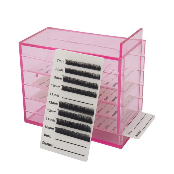 Mekupeu 5 Layer Makeup Organizer Storage Box Clear Eyelash Storage Box Eyelashes Grafting Eyelash Extension Tool (Pink)