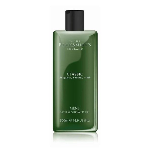 Pecksniff's Men's Luxurious Moisturizing Bath & Shower Gel | Luxury Shower Fougere Scent with Bergamot, Leather, Lavender | Mens Shower Gel | Invigorating Classic Scent, 500ml