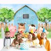 ZARROUEA 7x5ft Blue Barn Farm Animals Happy Birthday Backdrop Banner Cartoon Farm Background for Kids Boy Birthday Party Baby Shower Party Decorations Cake Table Supplies（Blue2）
