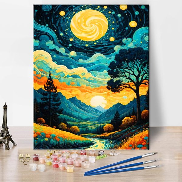 Axquilon Paint by Numbers Kit for Adults Beginner-Landscape Adult Paint by Number Kits on Canvas, Easy Adults' Paint-by-Number Kits Oil Painting Craft Supplies for Gift Home Wall Decor 16 x 20in