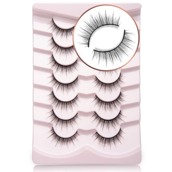 Onlyall Natural Lashes Short Eyelashes Wispy Lashes Natural Look Soft False Eyelashes False Eye Lashes Faux Mink Eyelashes 7 Pairs D2