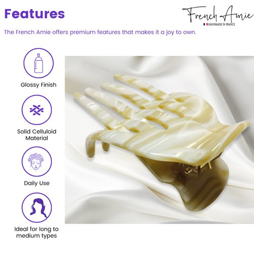 French Amie Bear Paw Small 2 ¾” Celluloid Handmade Hair Claw Clip Non Slip Flexible Hair Claw Clip for Thin Hair Yoga Jaw Brill Beak Alligator Women Hair Accessories, Made in France (Ivory)