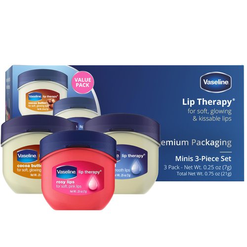 Vaseline Lip Therapy 0.25 Oz / 7g 3 Pack Bundle - Original, Rosy Lips & Cocoa Butter with box