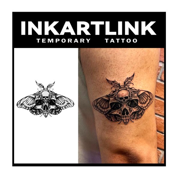 INKARTLINK Tattoo Tech, 2 Sheets Medium Semi Permanent Tattoo, Adult Art Design Temporary Tattoos, Lasts 1-2 Weeks, Waterproof, Realistic Look, No Adhesive, No Reflection (Moth Design)