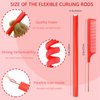 60 Pieces Flexible Curling Rods Twist Foam Flexi Rods No Heat Hair Rods Hair Rollers and Steel Pintail Rat Tail Comb for Long Hair Short Hair Women Girls (9.45 x 0.31, Red)