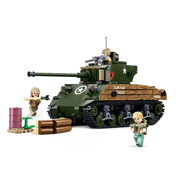 Sluban Building Blocks Toy WWII - Medium Tank M4A3 (Sherman IV) 76W Educational Learning Construction Toys Set for Kids Boys Grils (715 PCS)