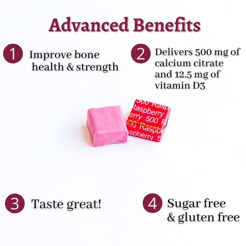 Bariatric Advantage Calcium Citrate Chewy Bites 500 mg - for Bariatric Surgery Patients - Vitamin D3 - Sugar-Free Chewable Calcium Supplement - Bariatric Calcium Chews - Raspberry Flavor - 90 Count