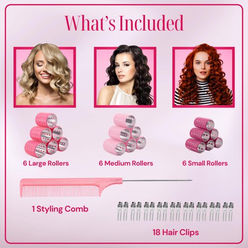 Asani Thermal Rollers for Hair - 37 Self Grip Hair Rollers with 18 Clips and Styling Comb - Aluminum Thermal Hair Rollers for Volume and All-Day Curls - For Short, Medium, and Long Hair (Large)