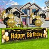 Black Gold Birthday Banner Balloons Decorations, Black and Gold Happy Birthday Yard Banner 18PCS Birthday Confetti Balloons for Boys Girls Men Women Anniversary Birthday Party Supplies Outdoor Decor
