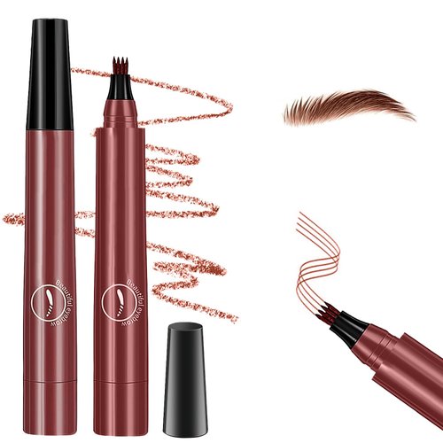 Magic Eyebrow Pencil,2024 New 3D Waterproof Microblading Eyebrow Pencil Contouring Pen,4 Tipped Precise Brow Pen,Fine Stroke Microblading Eyebrow Pencil Natural Makeup Effec((Red Brown-2PCS)