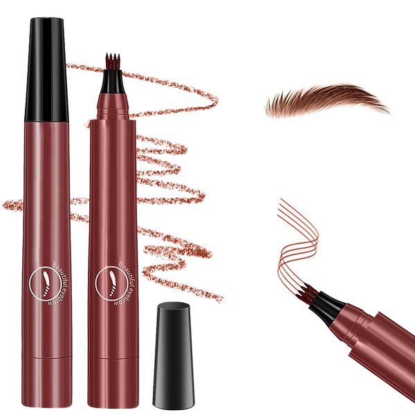 Magic Eyebrow Pencil,2024 New 3D Waterproof Microblading Eyebrow Pencil Contouring Pen,4 Tipped Precise Brow Pen,Fine Stroke Microblading Eyebrow Pencil Natural Makeup Effec((Red Brown-2PCS)