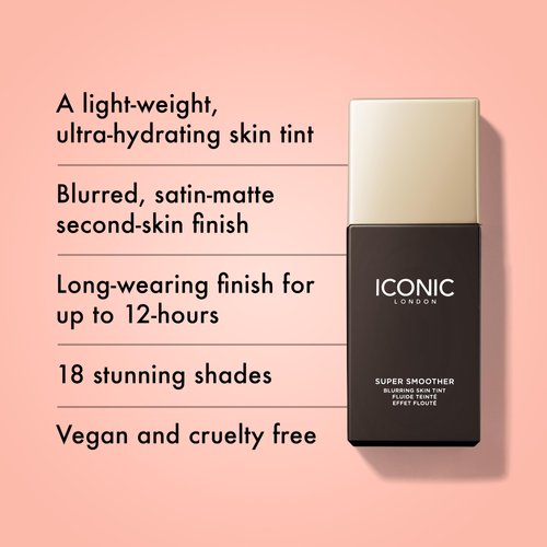 ICONIC LONDON Super Smoother Blurring Skin Tint | Light to Medium Coverage, Hydrating, Ultra-Lightweight Tinted Moisturizer, Cruelty-Free, Vegan Makeup (Neutral Rich) 1.01 Fl oz