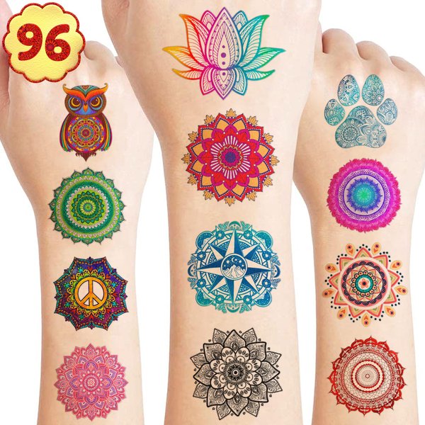 Mandala Temporary Tattoos - Henna DIY Indian Festival 80PCS Themed Stickers for Kids Birthday Party Supplies, Decorations, Favors, and Prizes - Cute Gifts for Boys and Girls