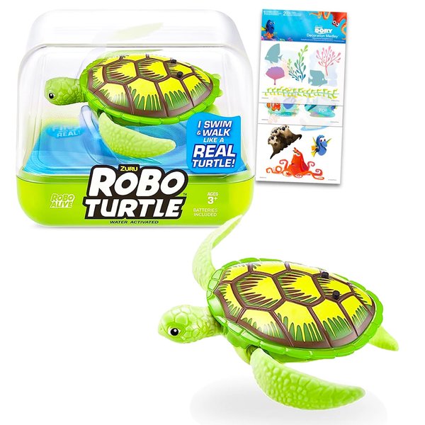 Zuru Robo Alive Turtle - Zuru Robo Alive Set Bundle Includes a Robotic Turtle and a Finding Dory Stickers | Robotic Fish Bath Toy