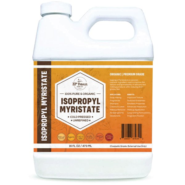 ISOPROPYL Myristate Natural Plant Derived Cosmetic Grade IPM for Soap Making, Fragrances, Shampoo, Creams & Lotion, Makeup & Adhesive Remover, Antiperspirants & Deodorants | 16 OZ