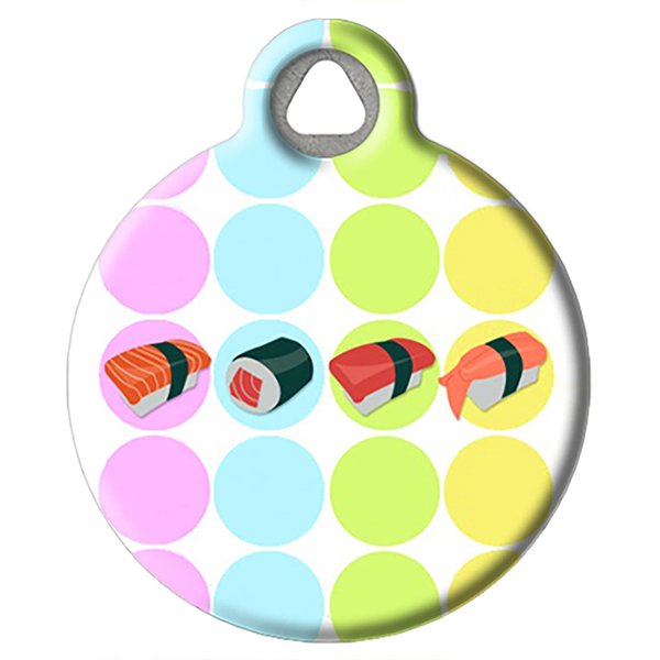 Dog Tag Art Sushi Personalized Pet ID Tag for Dogs and Cats, Silent Polymer Coated Stainless Steel Nametag with Customized Identification Information - Small .875" Diameter