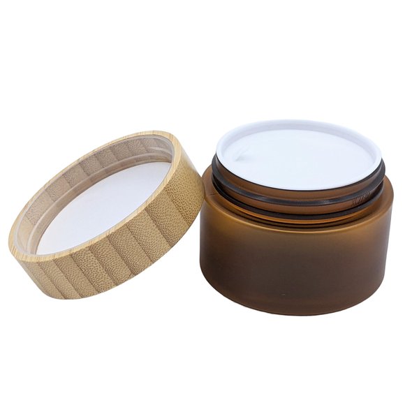 Óleo Plant-Based Oil Products 150ML 5 oz Amber PET Plastic Cosmetic Jar with Real Bamboo Lid, 6 pack