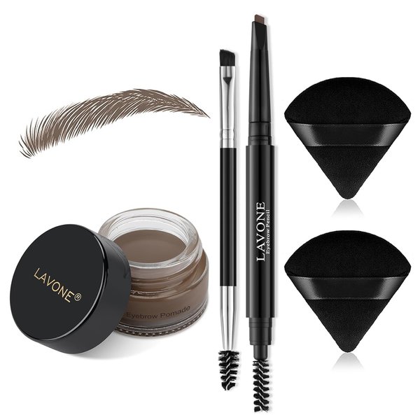 Eyebrow Pencil Makeup Kit for Eyebrow Makeup, Make up Brow Kit with Waterproof Eyebrow Pencil, Eyebrow Pomade, Powder Puff and Dual-ended Eyebrow Brush - Soft Coffee
