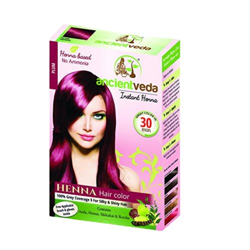 Ancientveda Henna Hair Color | Instant Henna with Applicator Brush & Gloves | Organic hair Nourishment color Peroxide free | Natural ingredients Safe for all hair types - (60 Grams - Plum)
