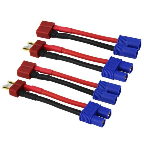 4pcs RC LiPo Battery Connector Adapter Compatible with EC3 to Deans T Male Female Connectors ESC Charger with 5cm 14awg Wire(2 Pairs)