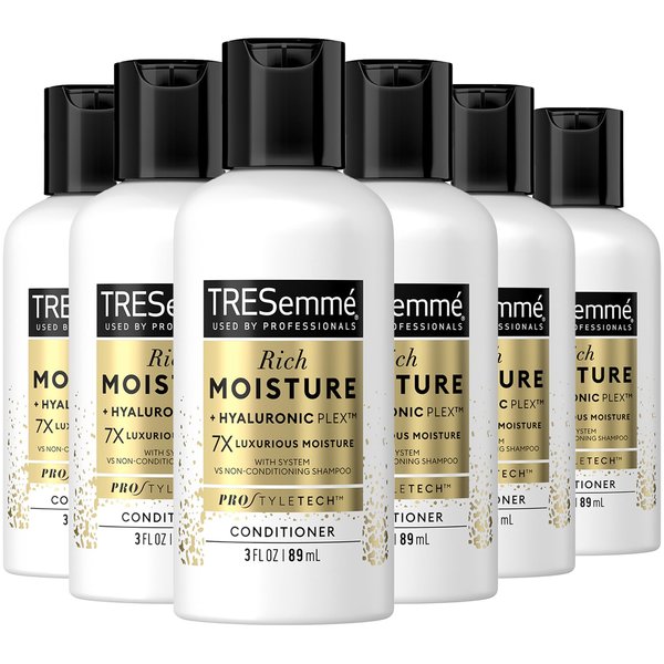 TRESemmé Conditioner Moisture Rich - Ceramide + Hyaluronic Acid, Travel-Size Conditioner for Damaged Hair, Moisturizing Conditioner TREsemme, Hair Care Products for Women/Men, 3 Oz (Pack of 6)