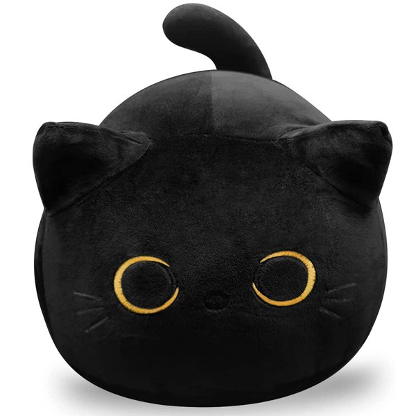 CHNBF 3D Black Cat Plush Toy, 17.7" Black Cat Pillow, Animal Soft Plush Pillow Baby Plush Toy Cat Shape Design Cute Cat Waist Cushion, As Birthday, Halloween, Christmas Decoration