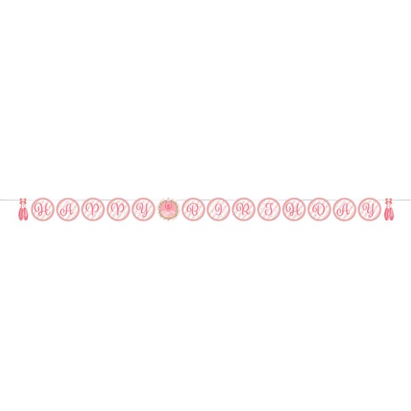 Creative Converting Twinkle Toes Ballerina Party Happy Birthday Banner, Multicolor, 6" x 8.5'