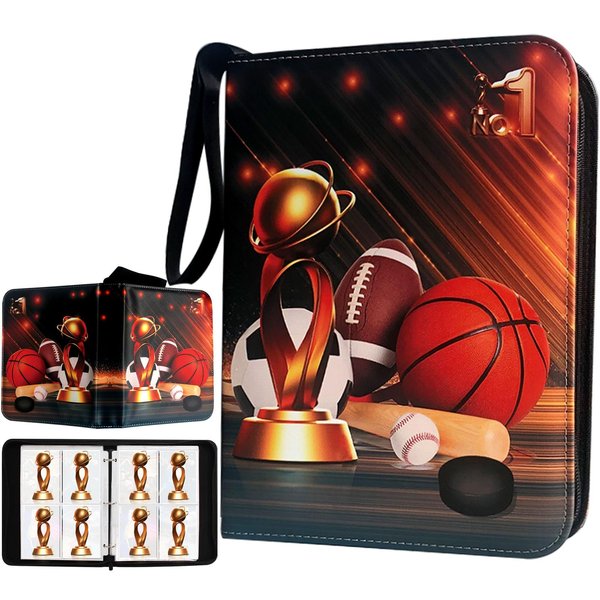 Sports Card Binder 400 Pockets Trading Card Binder with 50 Sleeves Fits 400 Sport Cards, Sports Card Holder Binder with Zipper, Soccer Football Baseball Basketball Hockey Card Gifts Collection Storage