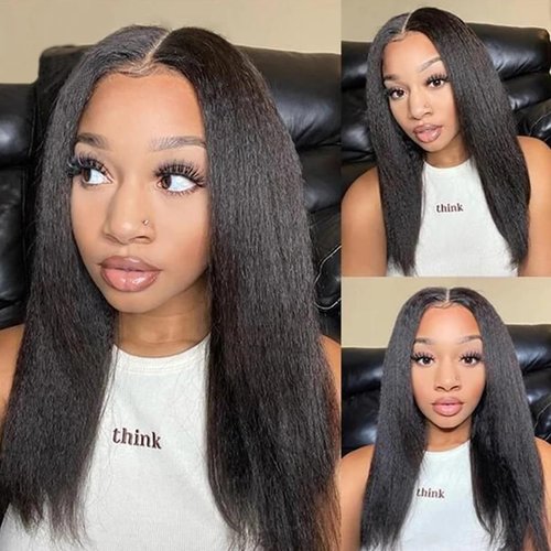 Yargel Hair 18 Inch Kinky Straight Clip in Hair Extensions for Black Women Yaki Straight Clip ins Full Head Seamless Synthetic Hair Pieces(2 pack)