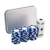 Left Right Center Dice Game Set with 3 Dices + 36 Blue Poker Chips and Silver Storage Box