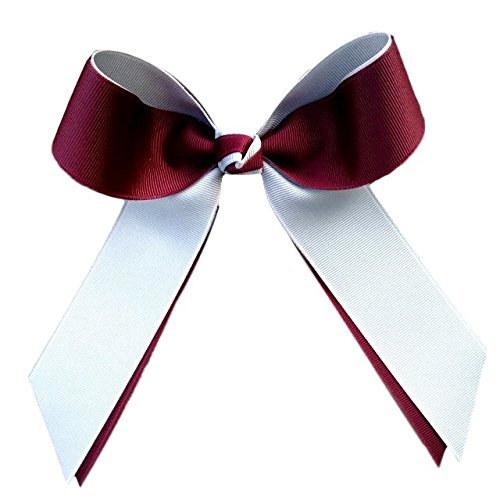 Victory Bows Two Color Grosgrain Hair Bow- The Juliet Maroon and White- Made in the USA French Clip SB800