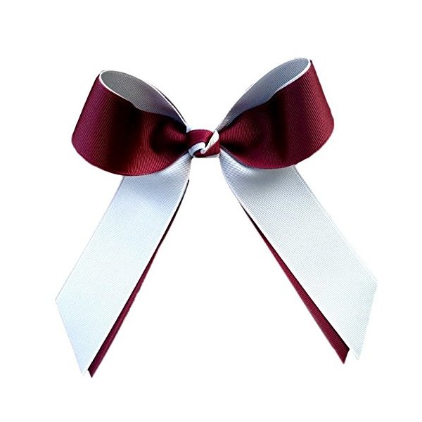 Victory Bows Two Color Grosgrain Hair Bow- The Juliet Maroon and White- Made in the USA French Clip SB800