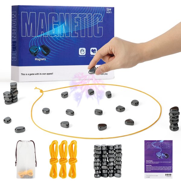 Magnetic Chess Game Upgrade 32 Stones, Magnetic Chess Game with Stones and String, Magnet Chess Game, Puzzle Strategy Family Game Party Game for Kids and Adults,Christmas