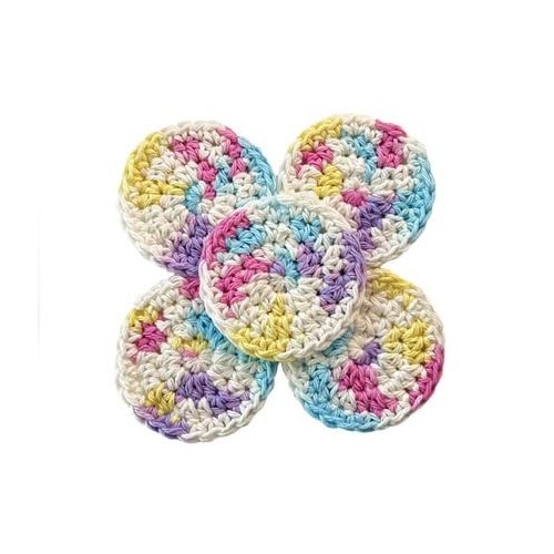 Multi Color Pastel Color Handmade Crochet Reusable Face Cotton Pads - Approx 2.5 inches, Set of 5