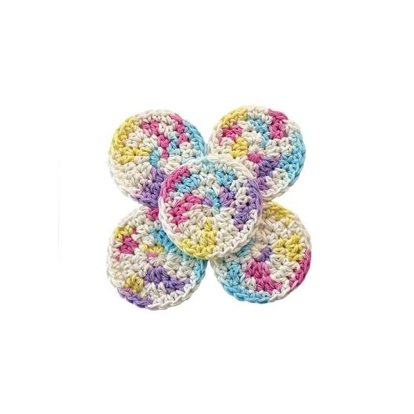 Multi Color Pastel Color Handmade Crochet Reusable Face Cotton Pads - Approx 2.5 inches, Set of 5