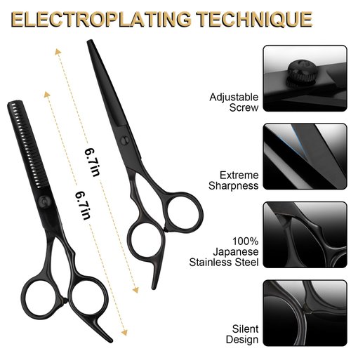 2 Pcs Sharp Hair Cutting Scissors, Stainless-Steel 6.7‘’ Barber Scissors Professional, Multifunctional Thinning Shears for Hair Cutting, Wigs Texturizing Tools for Women Men Home Salon
