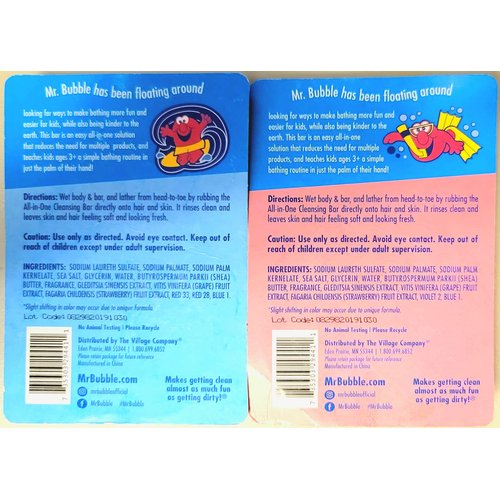 Mr. Bubble Original Bubble All-in-One Cleansing Bar, Body & Face Wash + Shampoo & Conditioner (Shea Butter + Strawberry & Grape Extracts) - Color Received May Vary - 1 Cleansing Bar Only