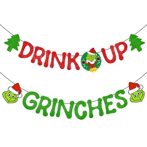 Drink Up Grinches Banner Grinch Christmas Decorations No DIY Christmas Banner Grinch Decor for Christmas Party Decorations, Grinch Banner Grinch Decorations The Grinch Christmas Decor