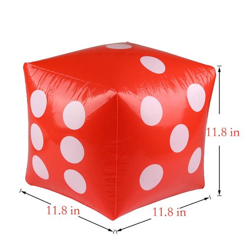 11.8" Jumbo Inflatable Dice, 2pack Outdoor Fun Giant Inflatable Dice Set and 12mm 10pcs Dice for Indoor and Outdoor Broad Game, Ludo and Pool Party (Red)