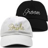 Funky Junque Bridal Baseball Cap - 2 Pack: 1 Bride (White/Gold) & Groom