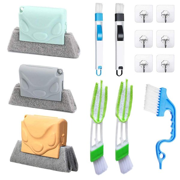 Magic Window Cleaning Brush,Window Groove Cleaning Brush Set，Hand-held Groove Gap Cleaning Tools,Window Blind Sliding Door Track Cleaner Duster Brush for Tile Lines Car Vents Keyboard（8Pcs）