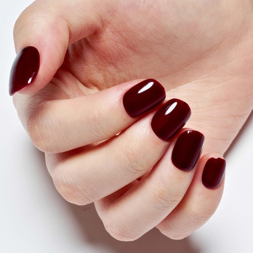 GLAMERMAID Press on Nails Extra Short Squoval, Gothic Handmade Burgundy Jelly Gel Glue on Nails, 24Pcs Glossy Round Reusable UV Finish Fake Nails Acrylic False Nails Manicure Kits for Women Gift