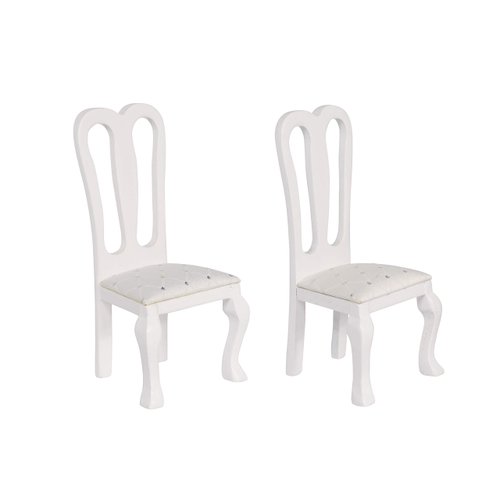 Wooden Dollhouse Dining Chairs, Set of 2, Accent Chairs for Doll Houses, Miniature Furniture, White, Upholstered, for 3 inch to 6 inch Dolls