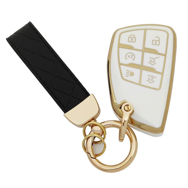 AYGUCEKE TPU Protective Key Fob Cover Case Compatible with Buick 2021 2022 Chevrolet Suburban Tahoe Keyless Entry Remote Key Fob (6 Button, White)