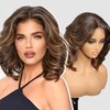 KOME Natural Brown Synthetic Lace Front Wig,Short Bob Wigs Body Wave Pre Plucked Ready to Wear Wigs,HD Glueless 13X5X1 Lace Front Wigs for Women,Fiber & Remy Human Hair Blend,Daily Use Hair Wig 12inch