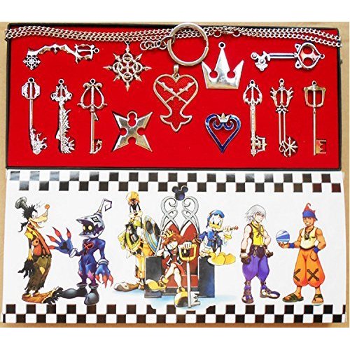 XCOSER Kingdom Hearts Keyblade Sora Weapon Keychain Pendant for Collection mens Silver 13pcs