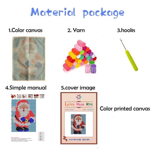 Merry Christmas Santa Clause Latch Hook Rug Kit for Adults Easy Carpet Cushion with Printed Canvas Crochet Yarn Craft DIY Hooking Tapestry for Home Floor Decoration Pets Pads 52x38cm(1)