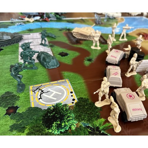 Sorena Toy Soldiers Battle Playset: Military Action Figures, Vehicles, and Battlefield Mat Included Two Size Army Men Action Figures, Battle Mat, Tanks, Helicopters, Jeep, Ambulance, Truck (250 pcs)