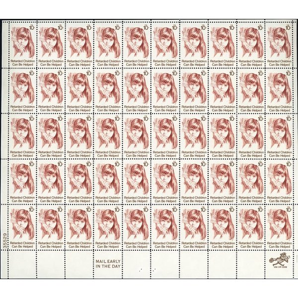 "Retarded Child" Full Sheet of 50 X 10 Cent Us Postage Stamps Scot #1549